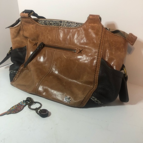 The Sak Brown Leather Handbag. Medium Lmtd Edition. Colorful Polyester Liner. - Picture 3 of 8